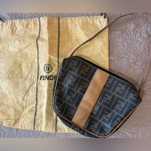 Authentic Vintage Fendi Zucca Bag Canvas Leather Trim w Dust Bag Classic Monog